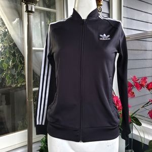Adidas 3 Striped Black Jacket/ Fits Small Woman or  Jr size M